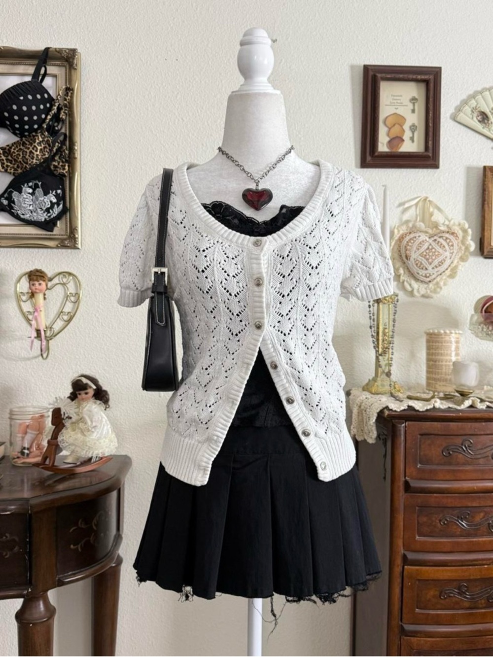y2k coquette fairy grunge white cropped short sleeve knit cardigan